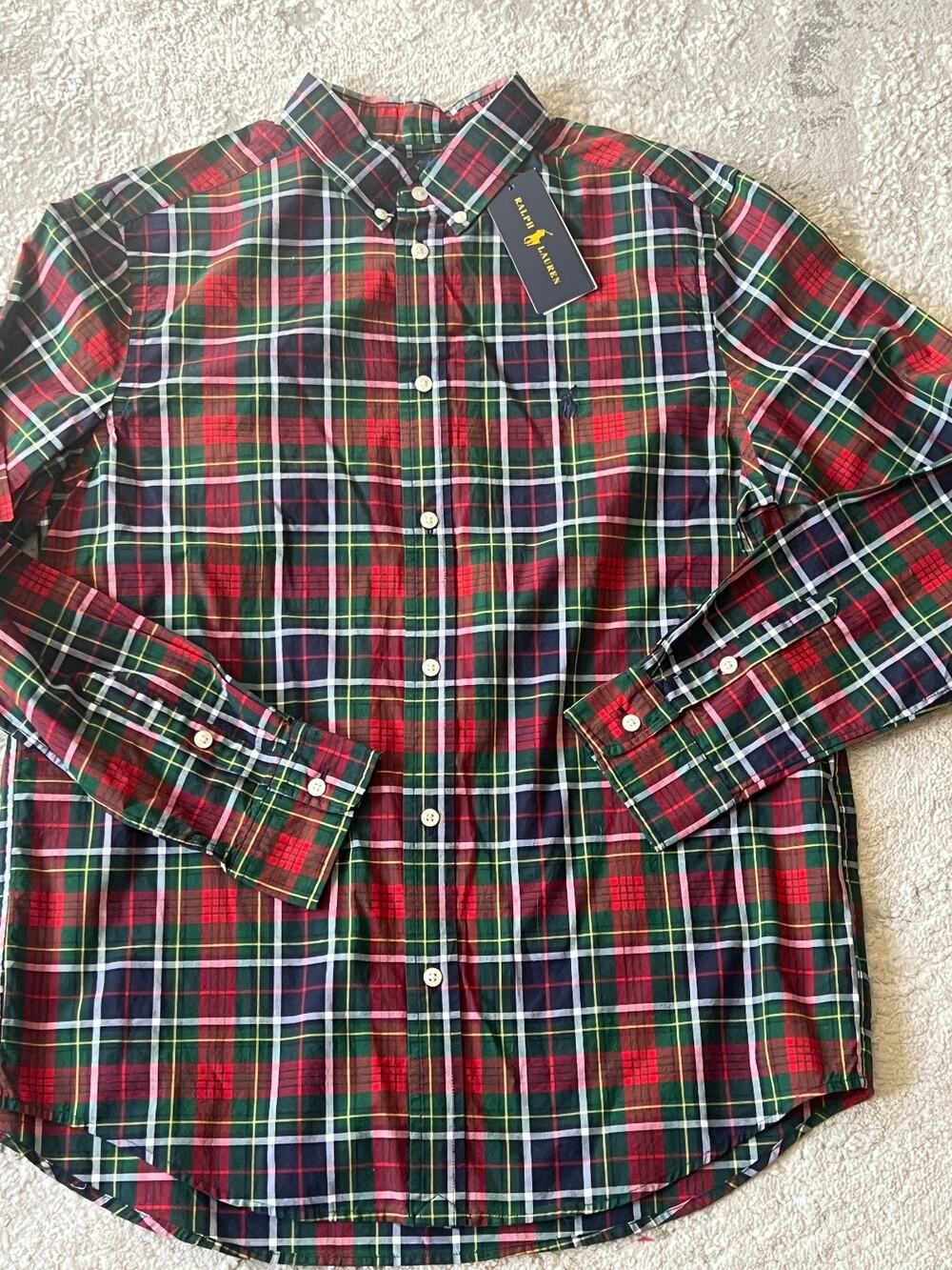 Ralph Lauren Boys' Long Sleeve Button Down Shirt XL 18-20 Red Plaid